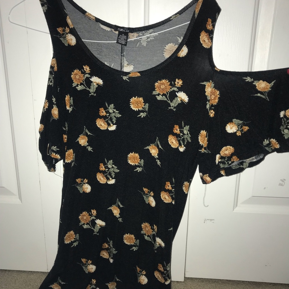 Black cold shoulder floral dress